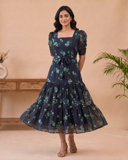 Selene Floral  Georgette Midi Dress