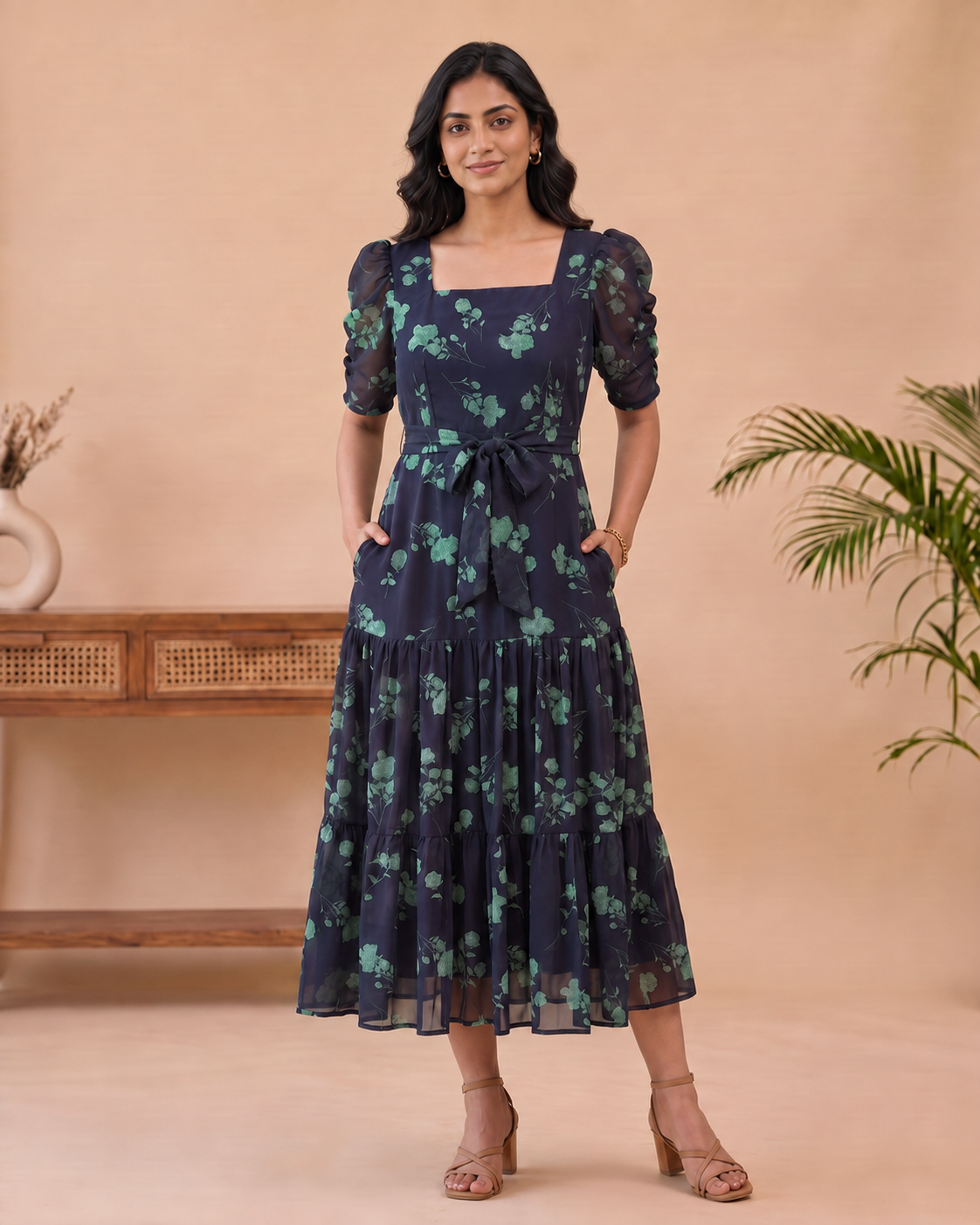 Selene Floral  Georgette Midi Dress