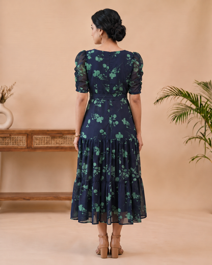 Selene Floral  Georgette Midi Dress