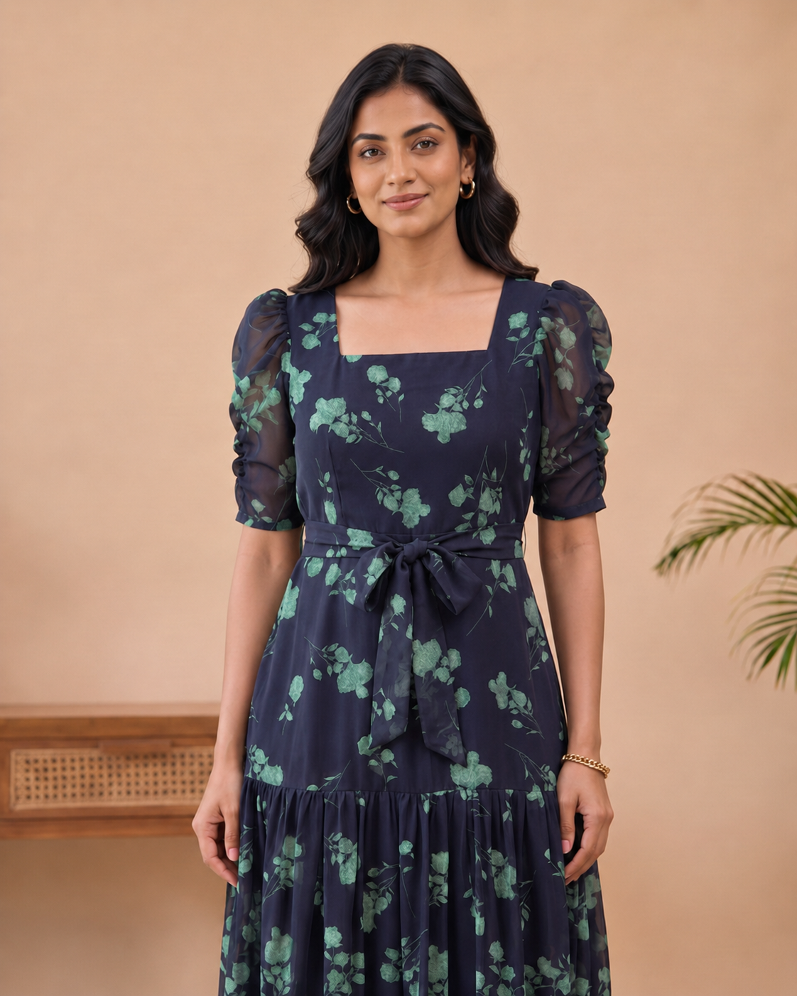 Selene Floral  Georgette Midi Dress