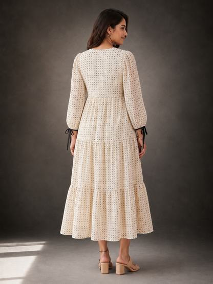 Novie Ivory Polka Bow Chiffon Dress