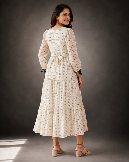 Novie Ivory Polka Bow Chiffon Dress