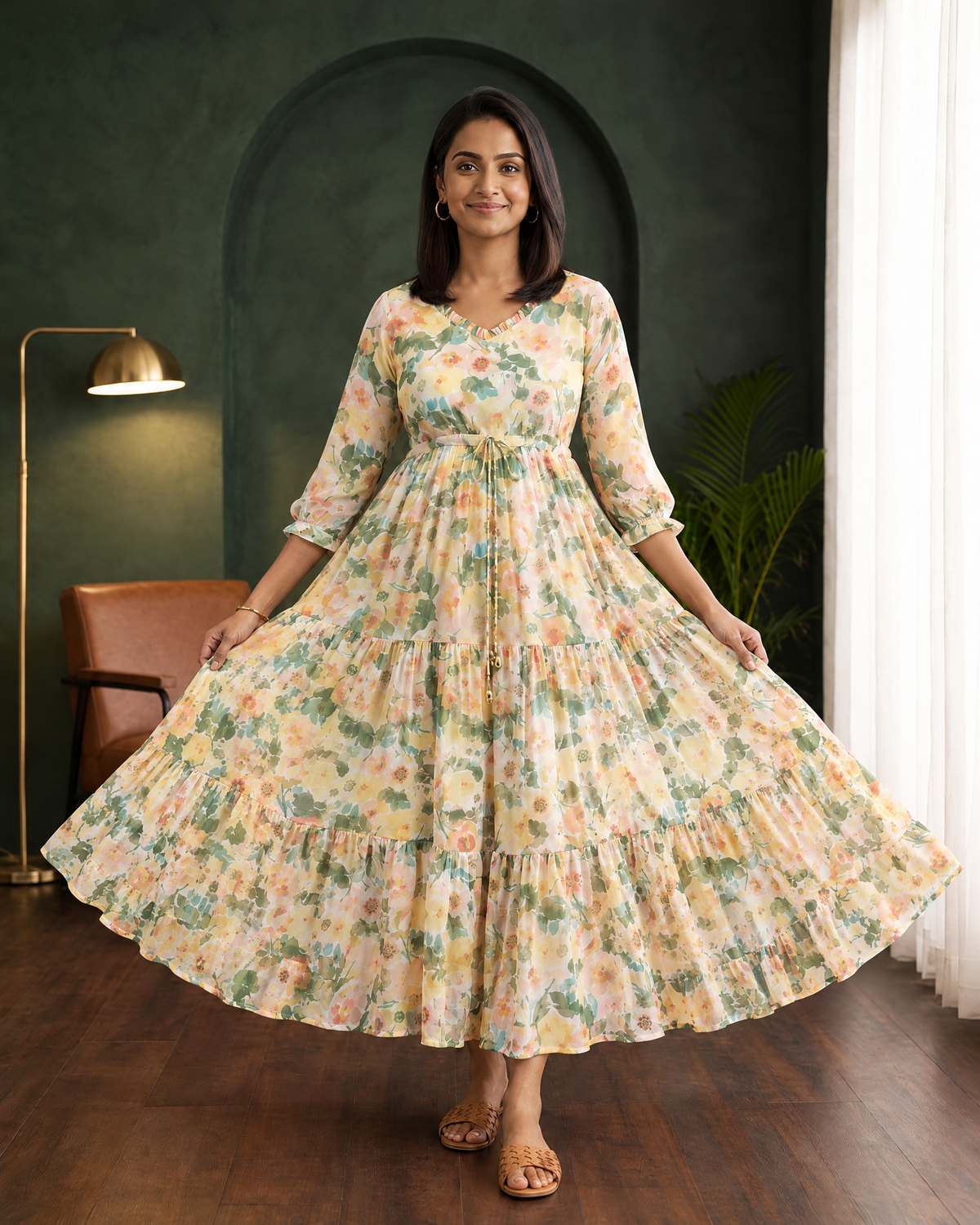 Floral Whimsy Multicolour Floral Tiered Dress