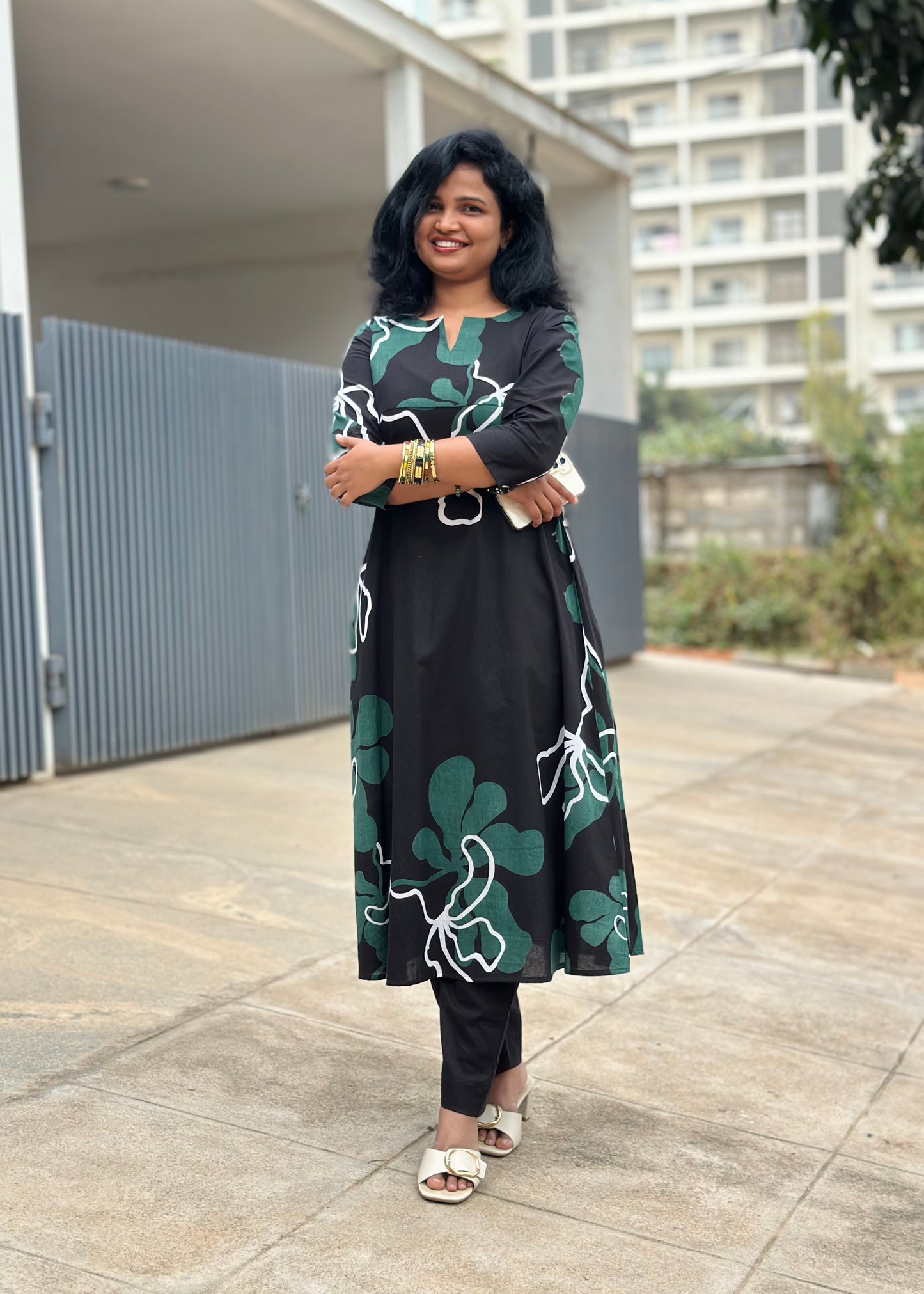 Black Petal Kurta Set