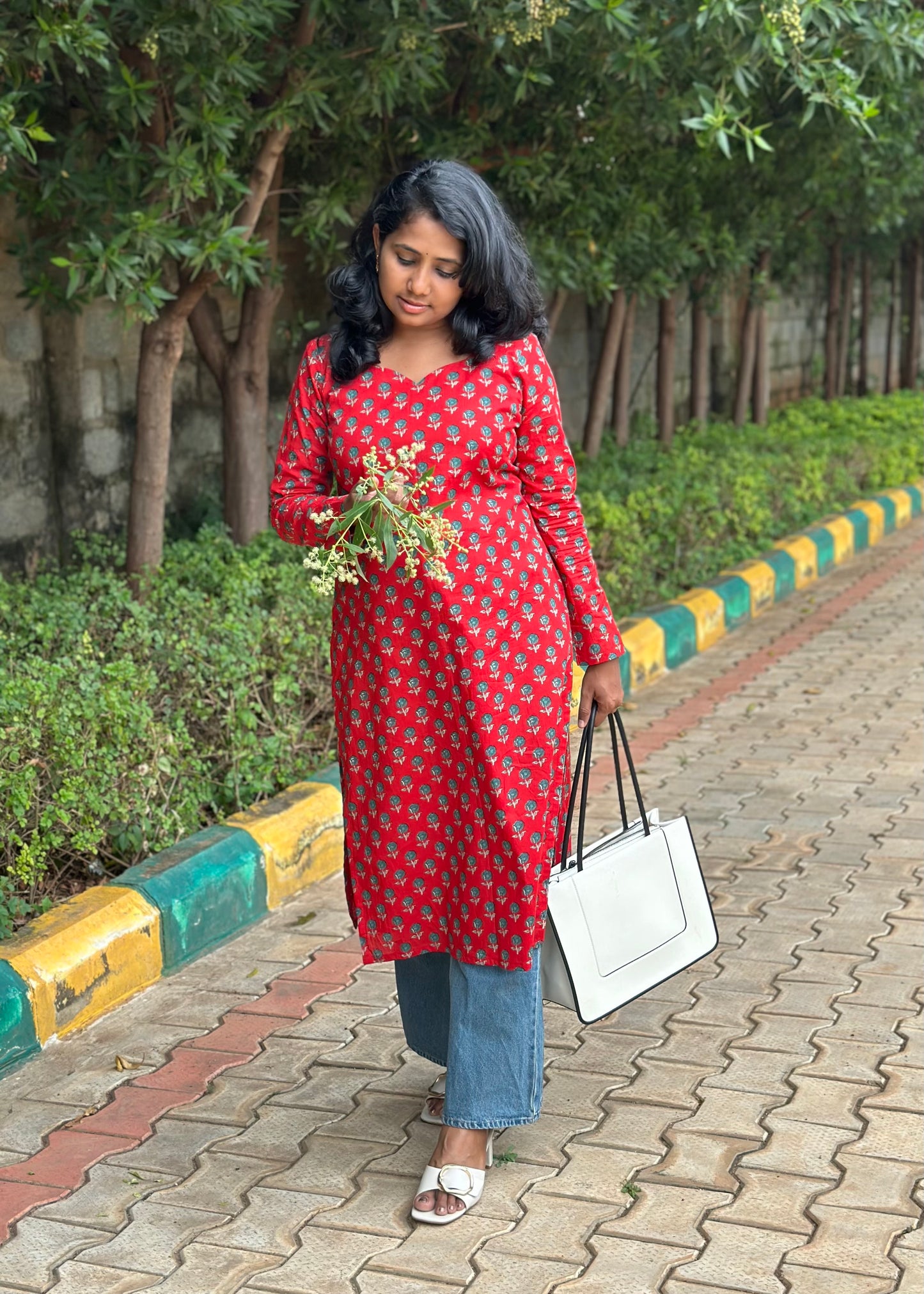 Red rose kurta with lining