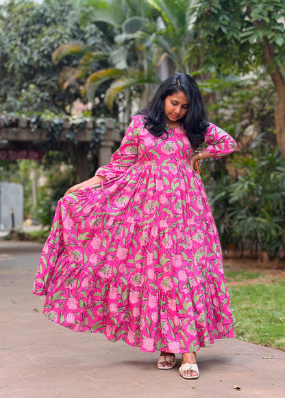 Rosa Cotton Maxi Dress — Pink Floral Print