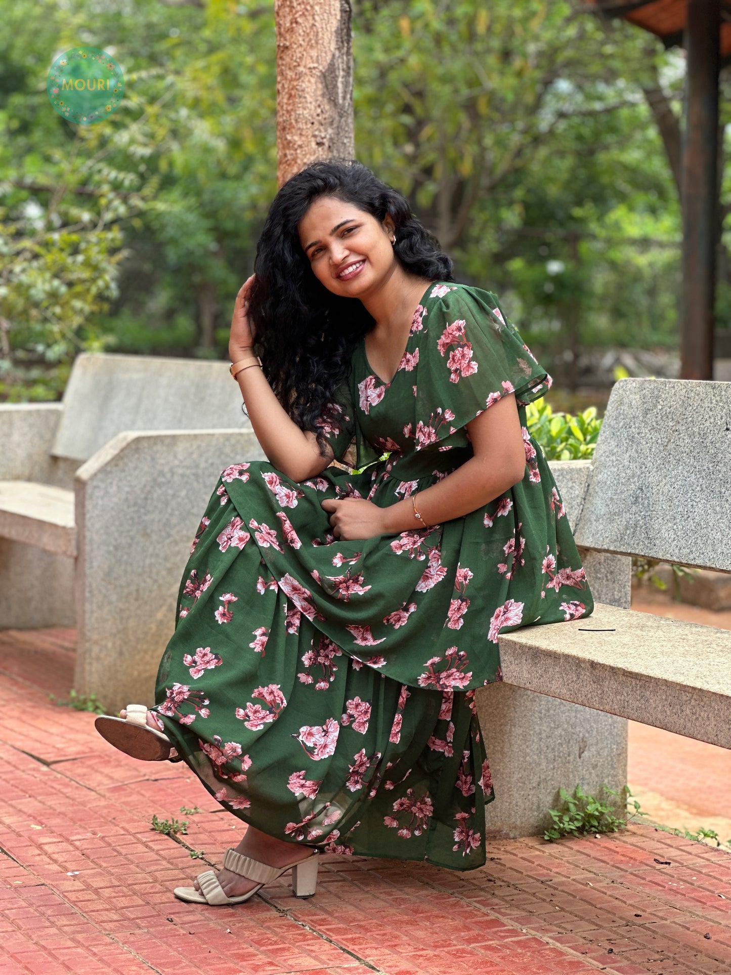 Tamia Green Floral Midi Dress