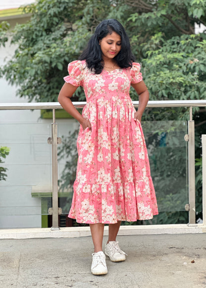 Peach Garden Midi Dress