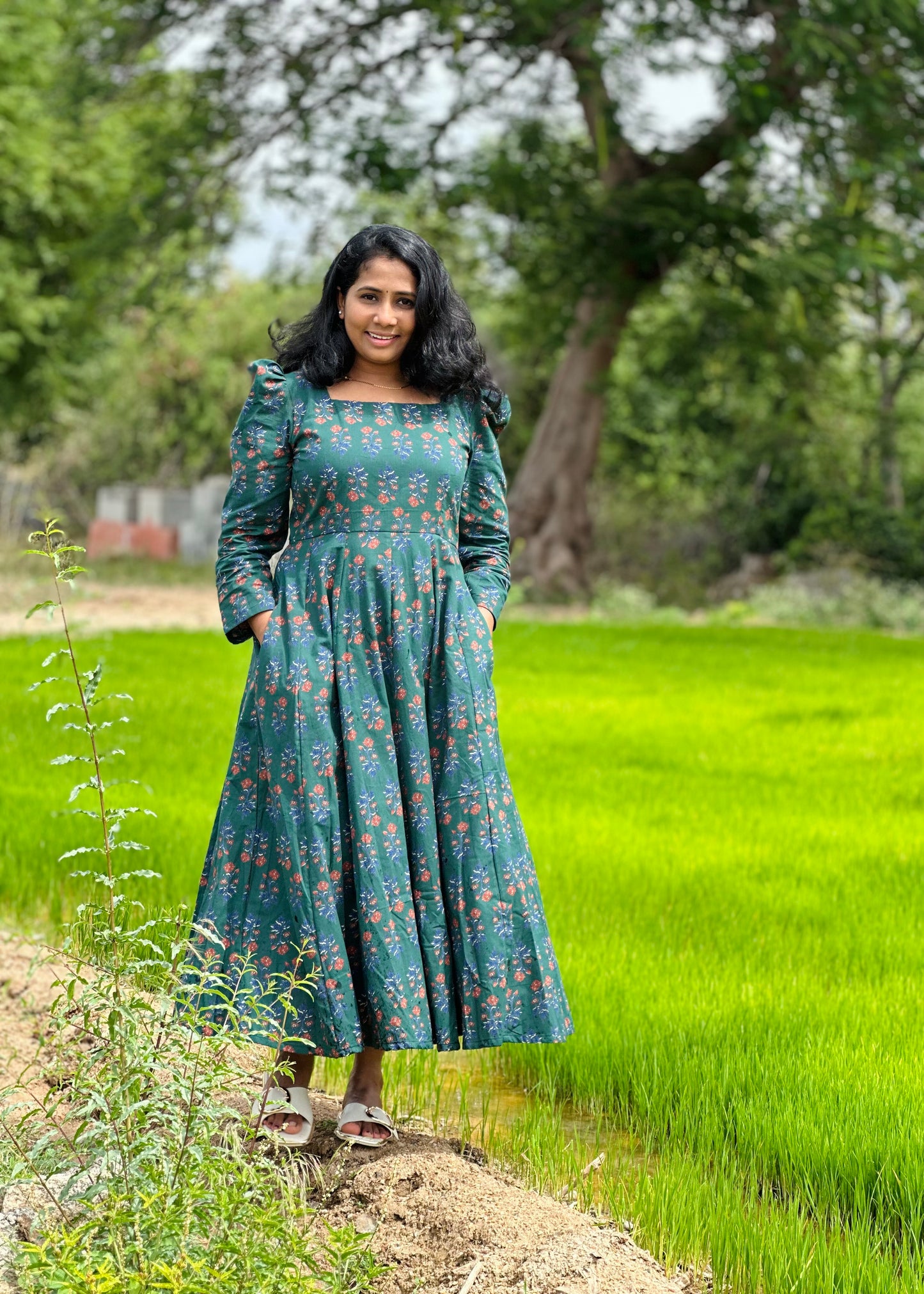 Bottle Green Floral Kali dress