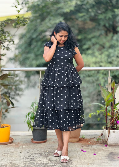 Luna dot 3 layered midi dress