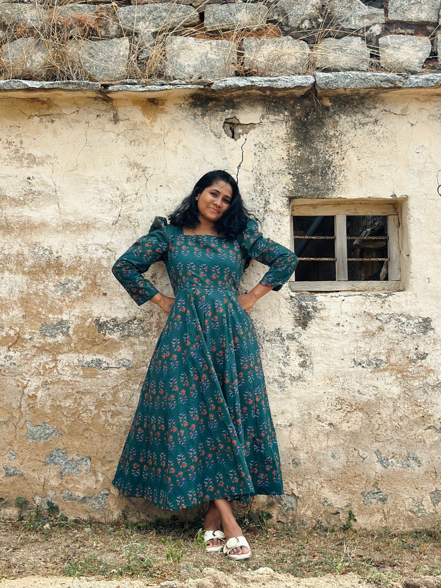 Bottle Green Floral Kali dress