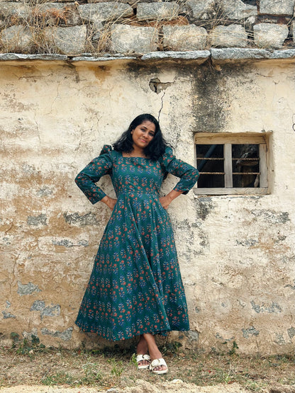 Bottle Green Floral Kali dress