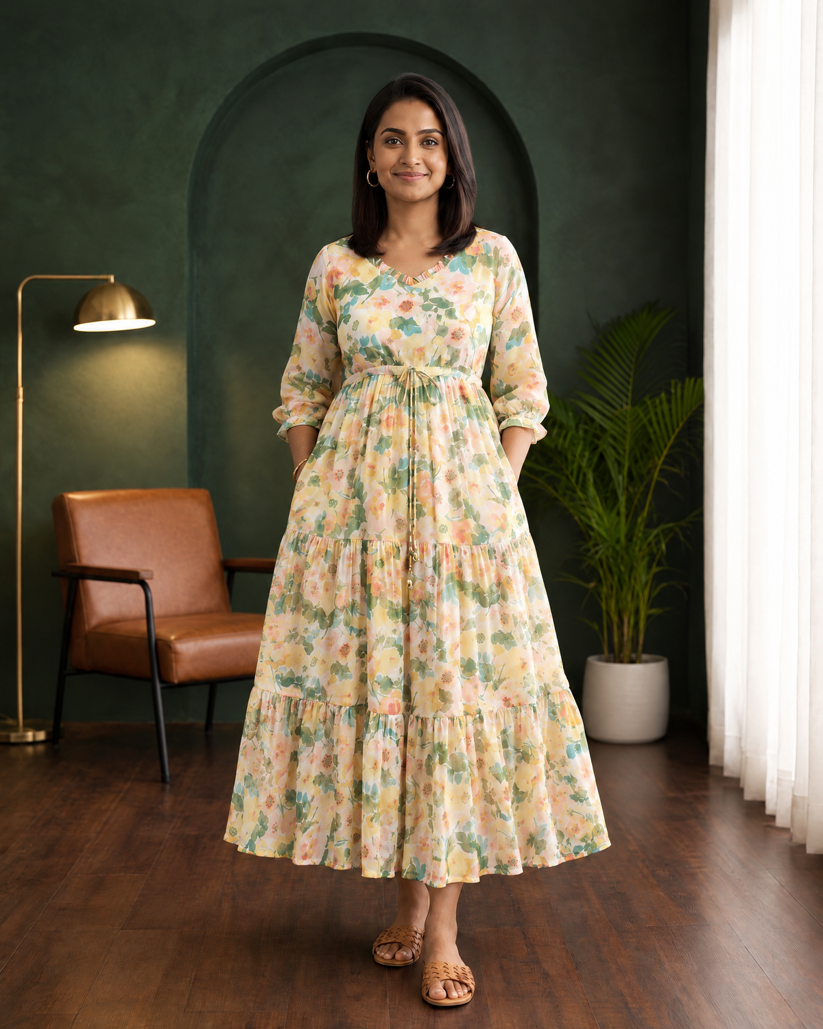 Floral Whimsy Multicolour Floral Tiered Dress