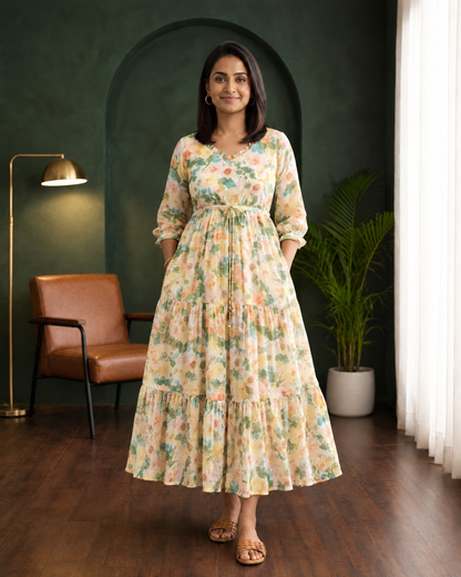 Floral Whimsy Multicolour Floral Tiered Dress