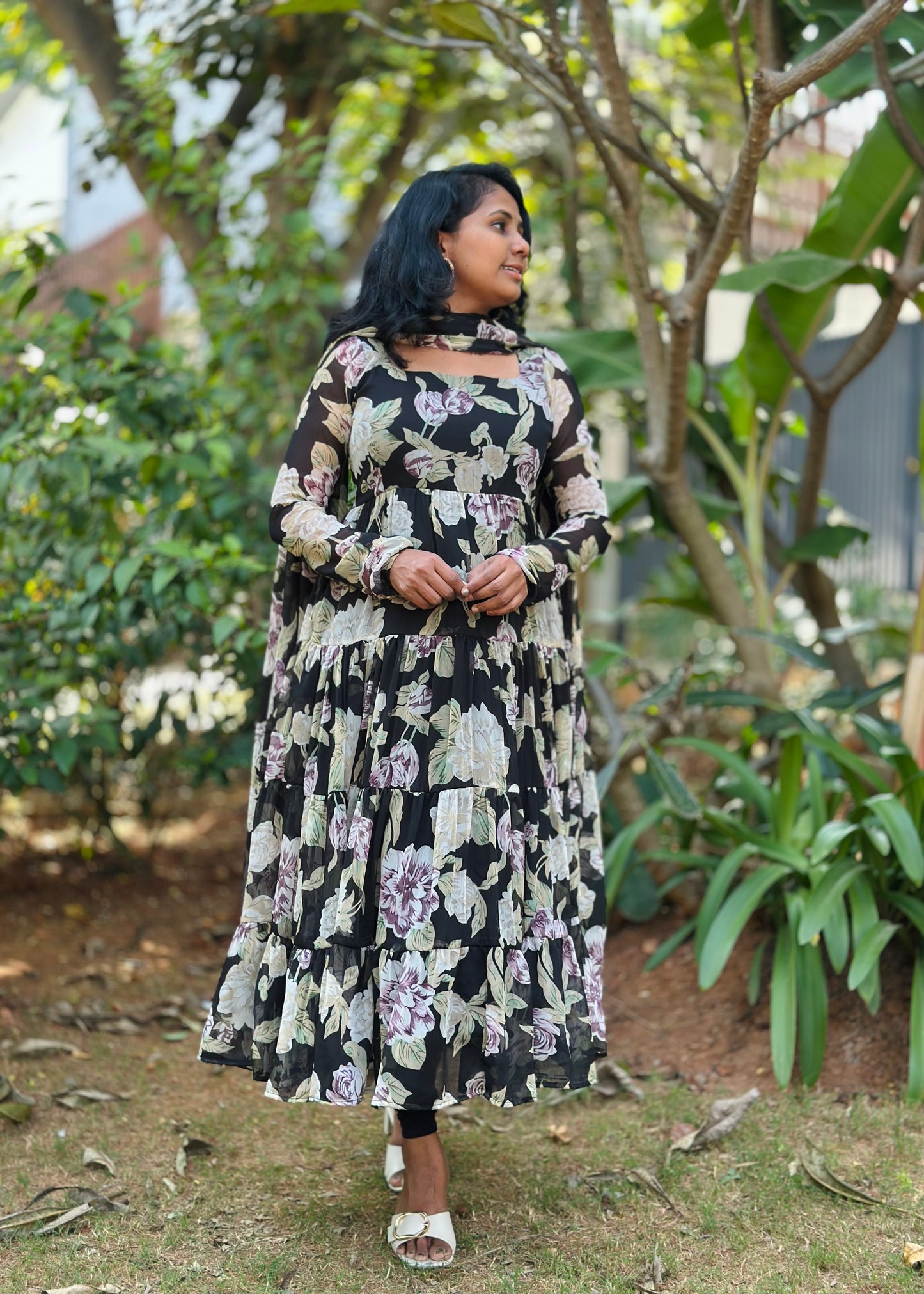 Sunehri Tiered Anarkali  Kurta with Dupatta Set