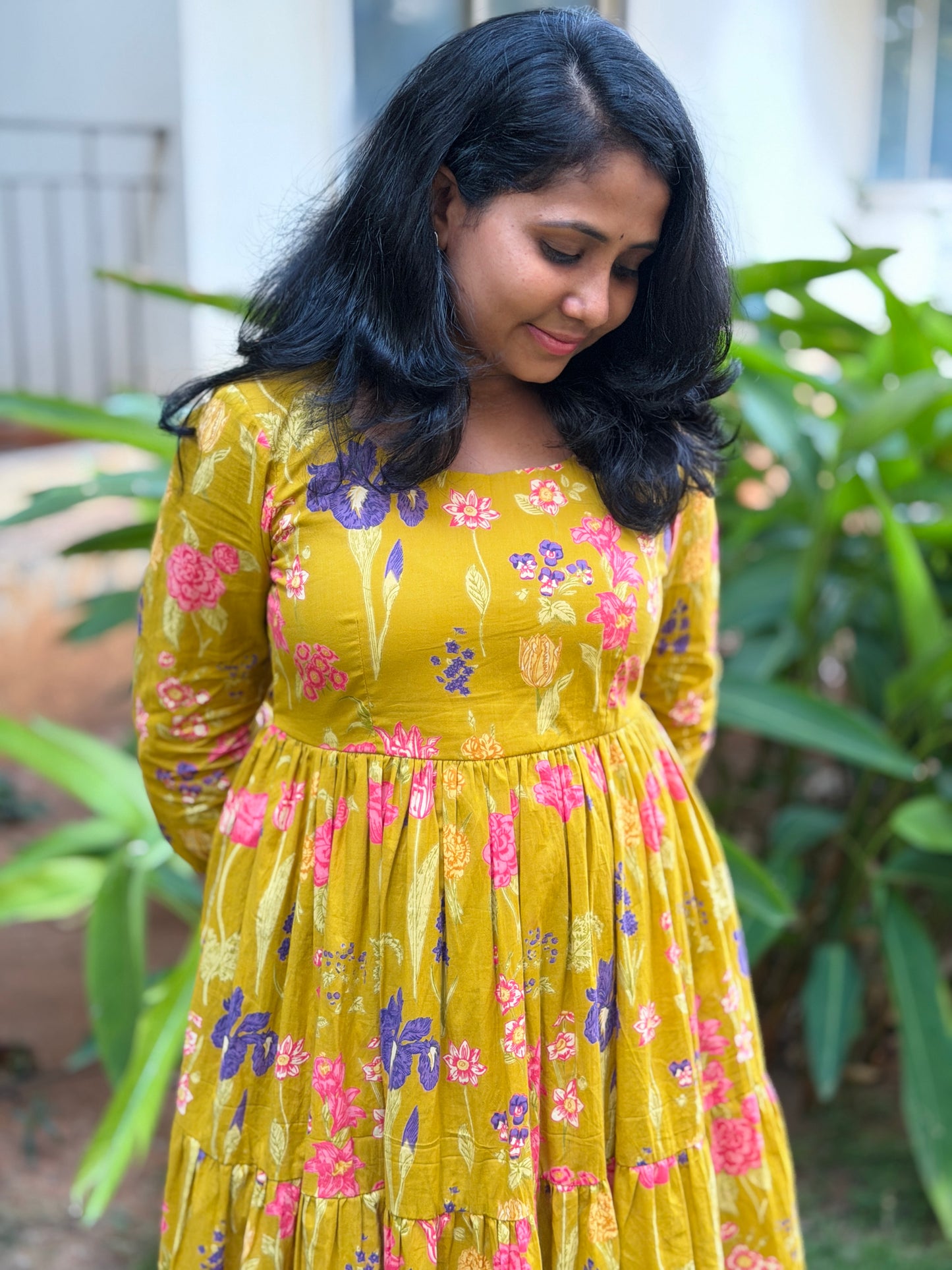 Gia Cotton Maxi Dress — Yellow Floral Print
