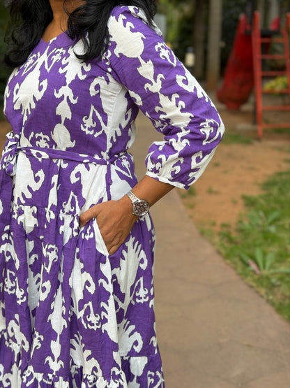 Nina Cotton Maxi Dress — Lavender White Print