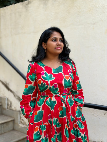 Carina Cotton Maxi Dress — Red Bold Print