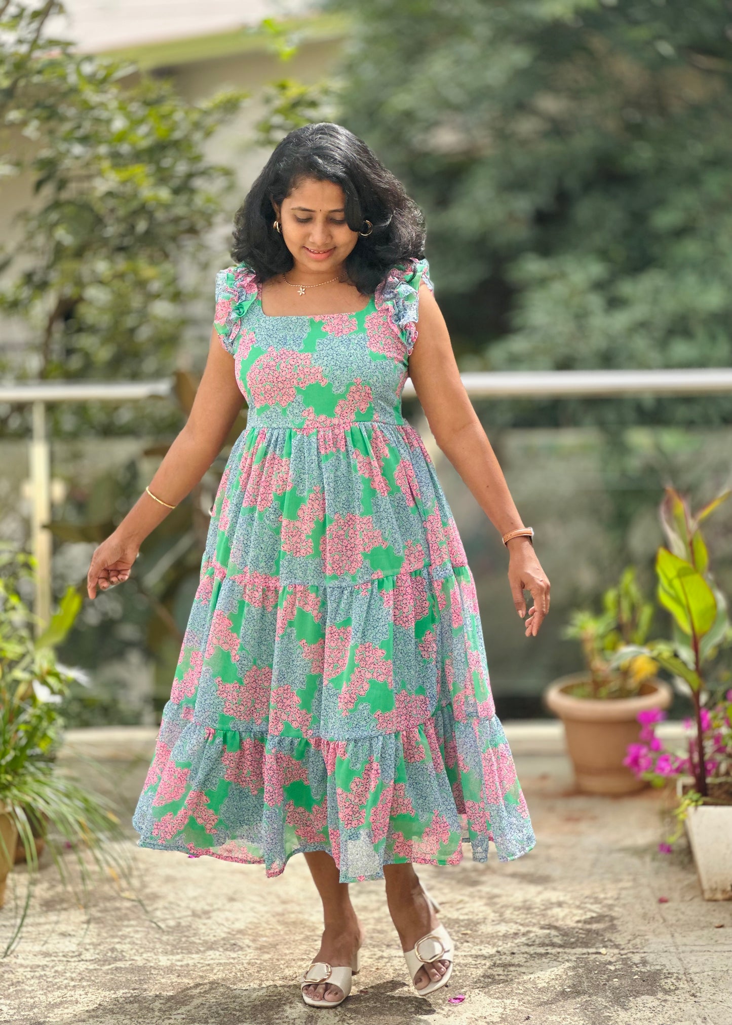 Spring garden midi dress