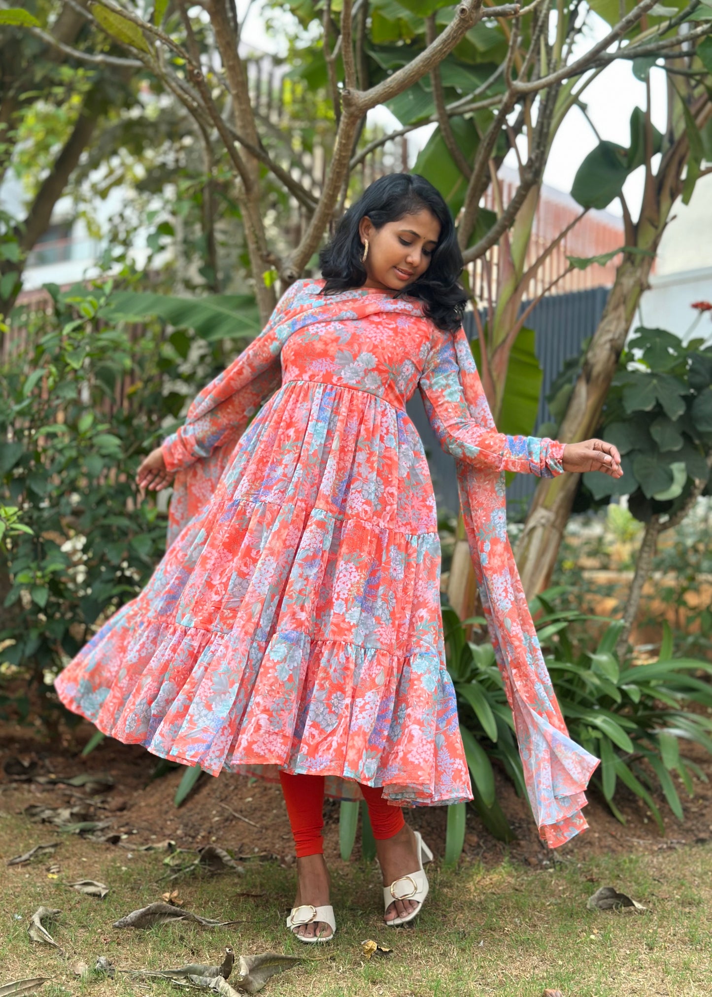 Nithya Tiered Anarkali Kurta & Dupatta Set