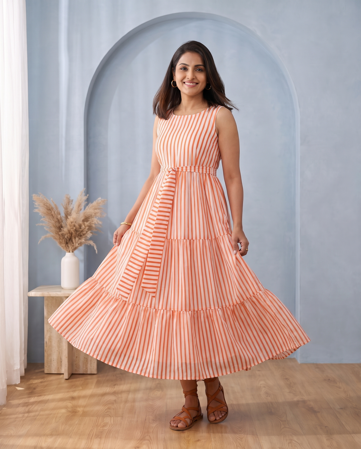 Citrus Lane Orange Striped Tiered Maxi Dress