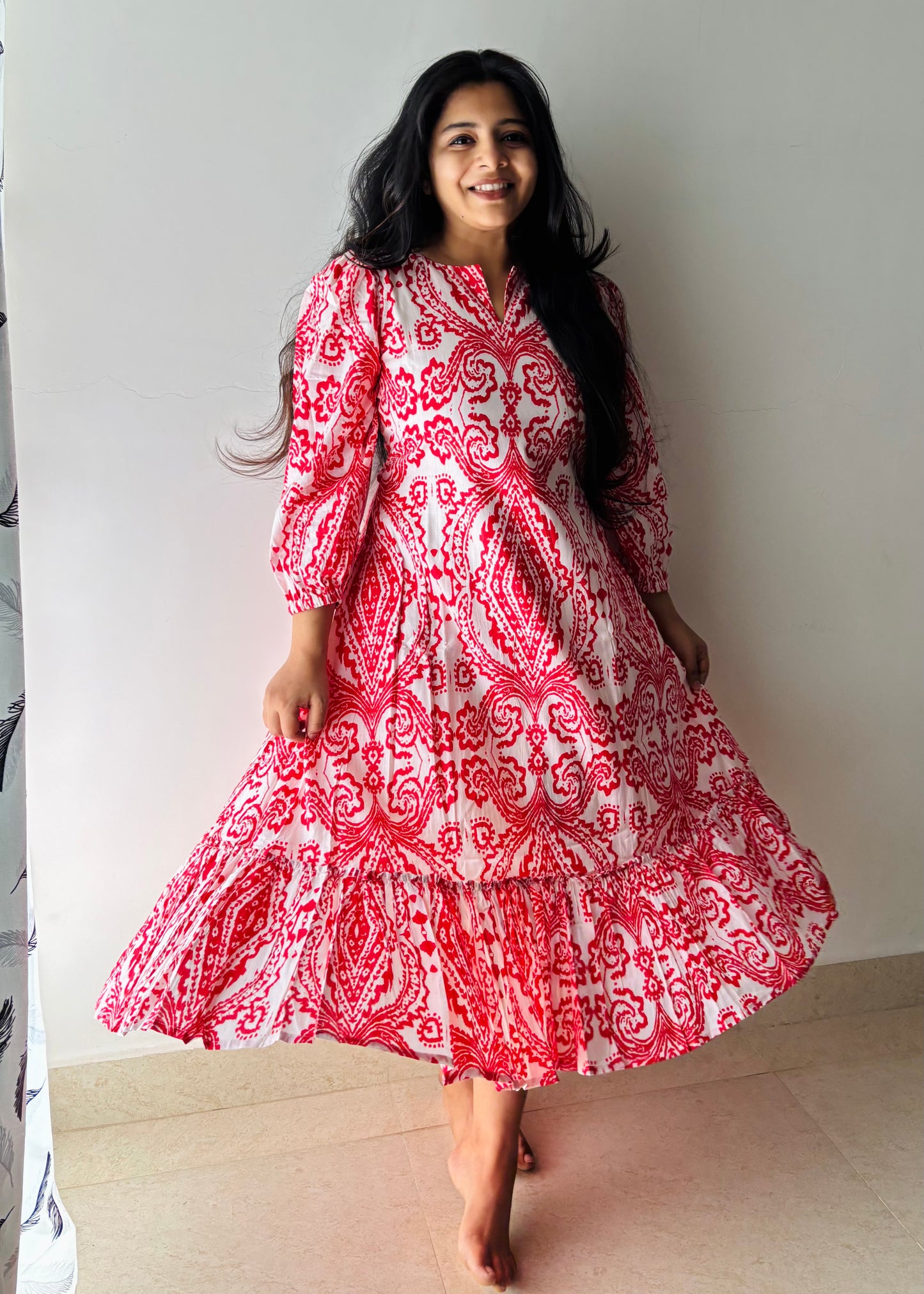 Scarlet Aura A line Cotton Midi Dress