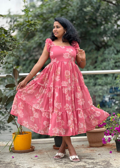 Coral Breeze Midi Dress