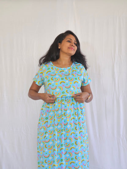 Mint Rainbow Printed Maternity & Feeding Loungewear