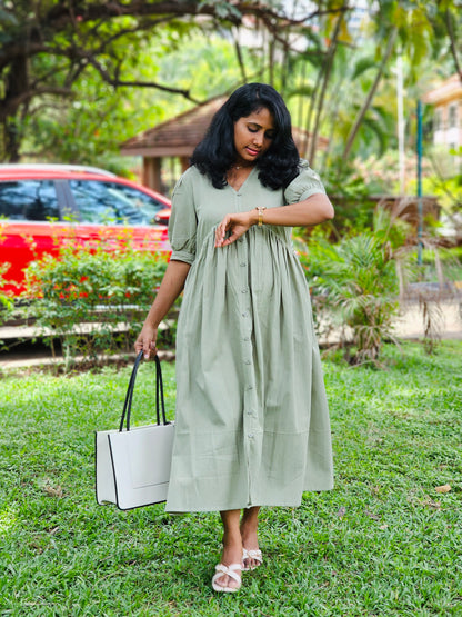 Dusty Olive Solid Midi Dress - Ready to Ship