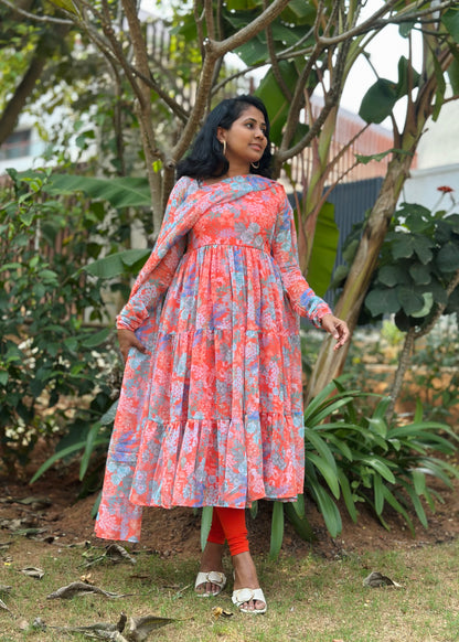 Nithya Tiered Anarkali Kurta & Dupatta Set