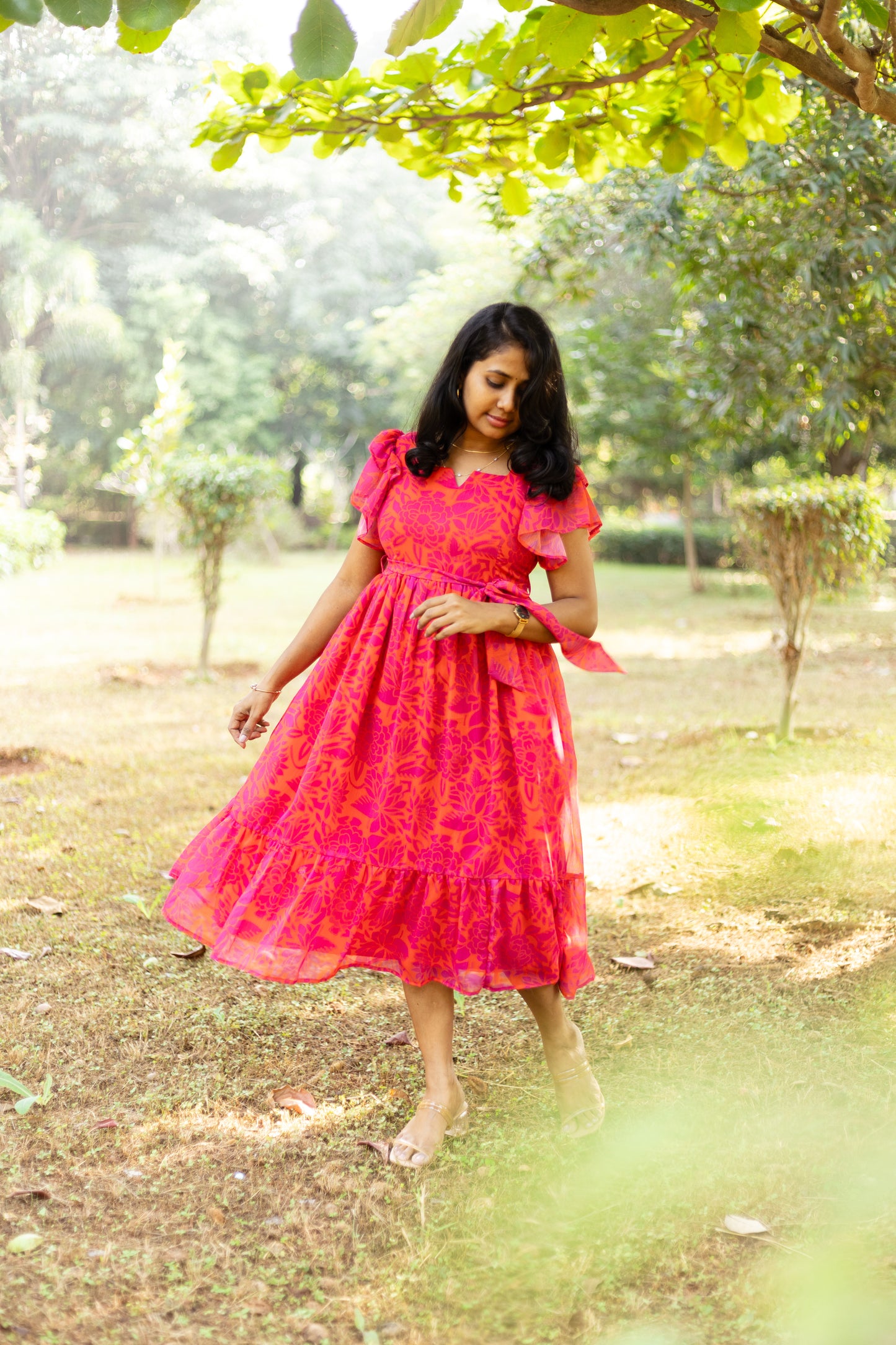 Orange Daisy Midi Dress