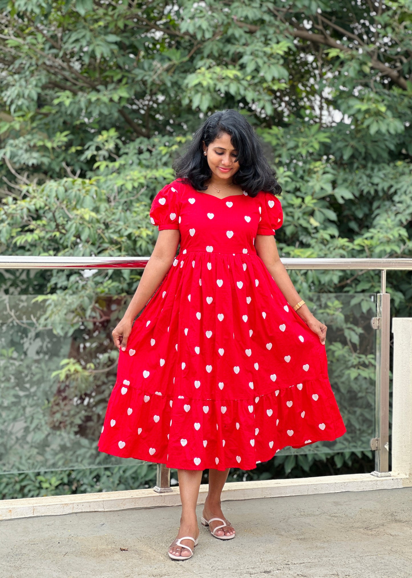 Sahaana Red heart dress with sleeves
