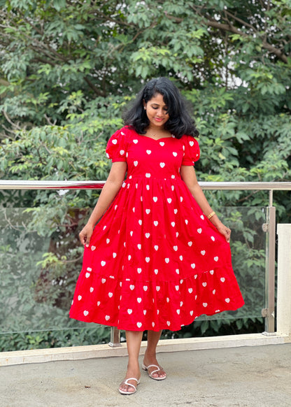 Sahaana Red heart dress with sleeves