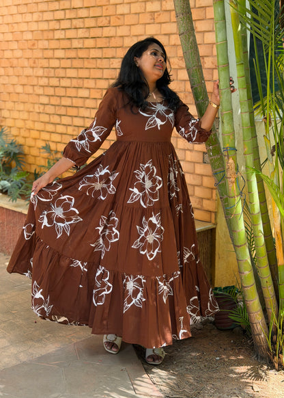 Siena Cotton Maxi Dress — Brown Floral Print