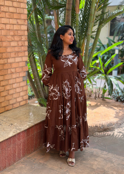 Siena Cotton Maxi Dress — Brown Floral Print