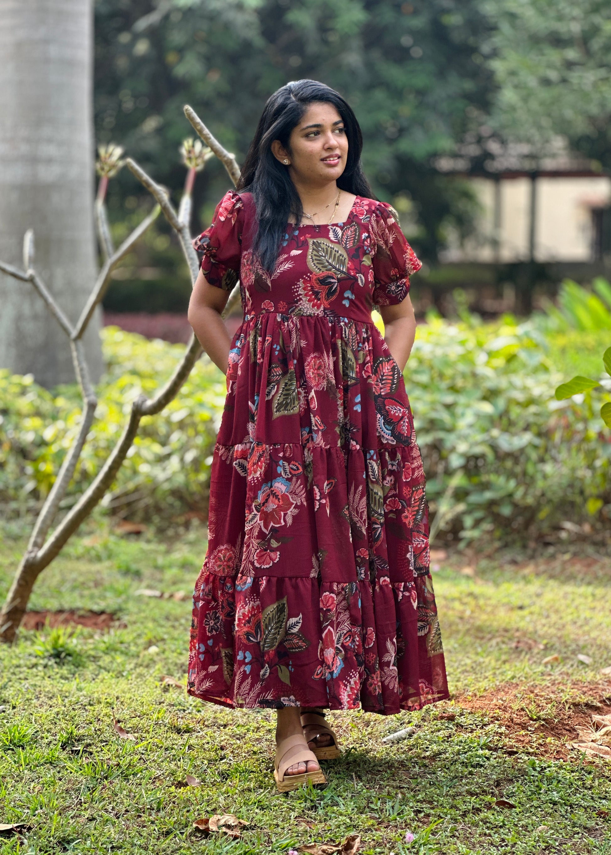 Sienora Maroon Floral 3 Tiered Dress Sienora Maroon Floral 3 Tiered Dress