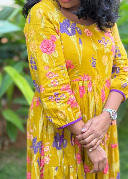 Gia Cotton Maxi Dress — Yellow Floral Print