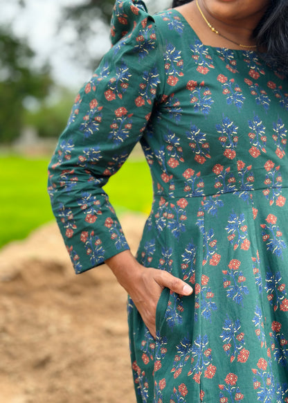 Bottle Green Floral Kali dress
