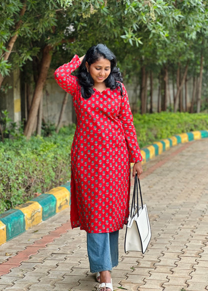 Red rose kurta with lining