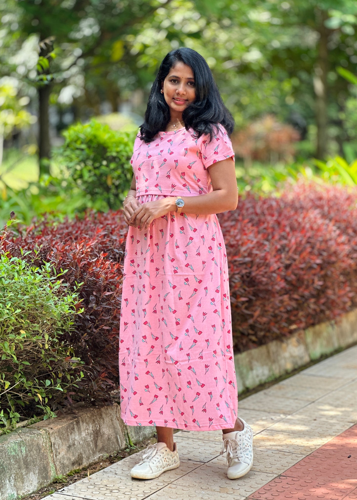 Peach Tulip Printed Maternity & Feeding Loungewear
