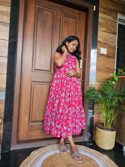 Red Floral Collar Dress- Immediate Dispatch