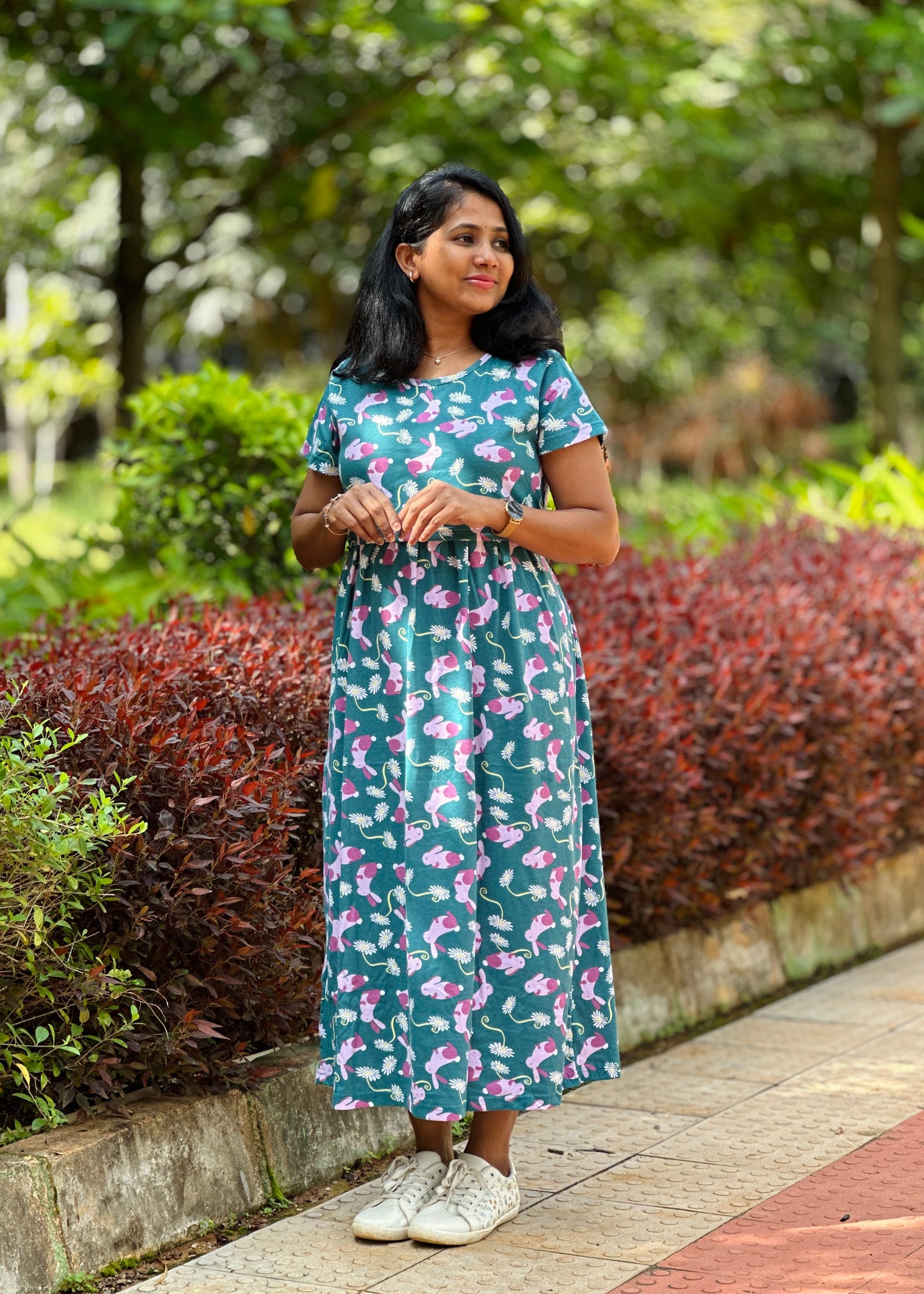 Teal Rabbit Printed Maternity & Feeding Loungewear