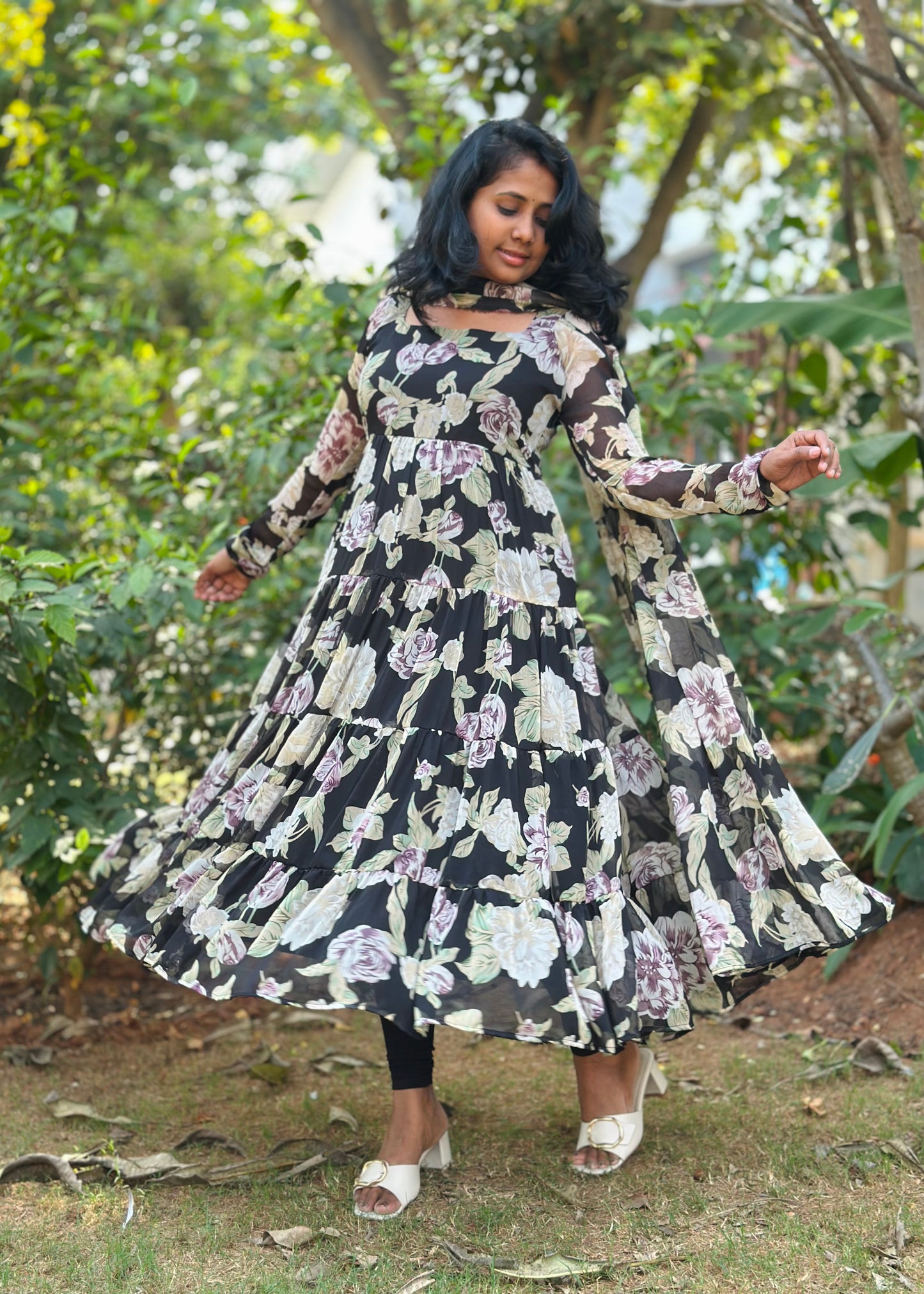 Sunehri Tiered Anarkali  Kurta with Dupatta Set