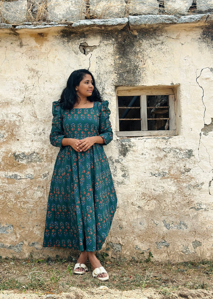 Bottle Green Floral Kali dress
