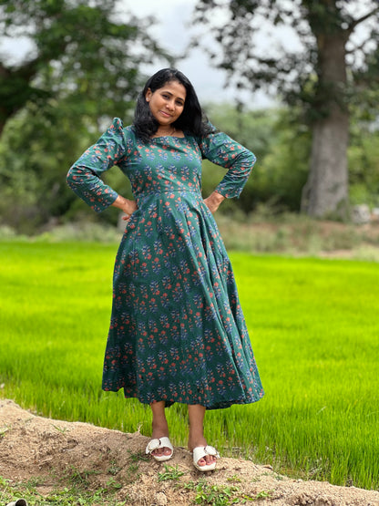 Bottle Green Floral Kali dress