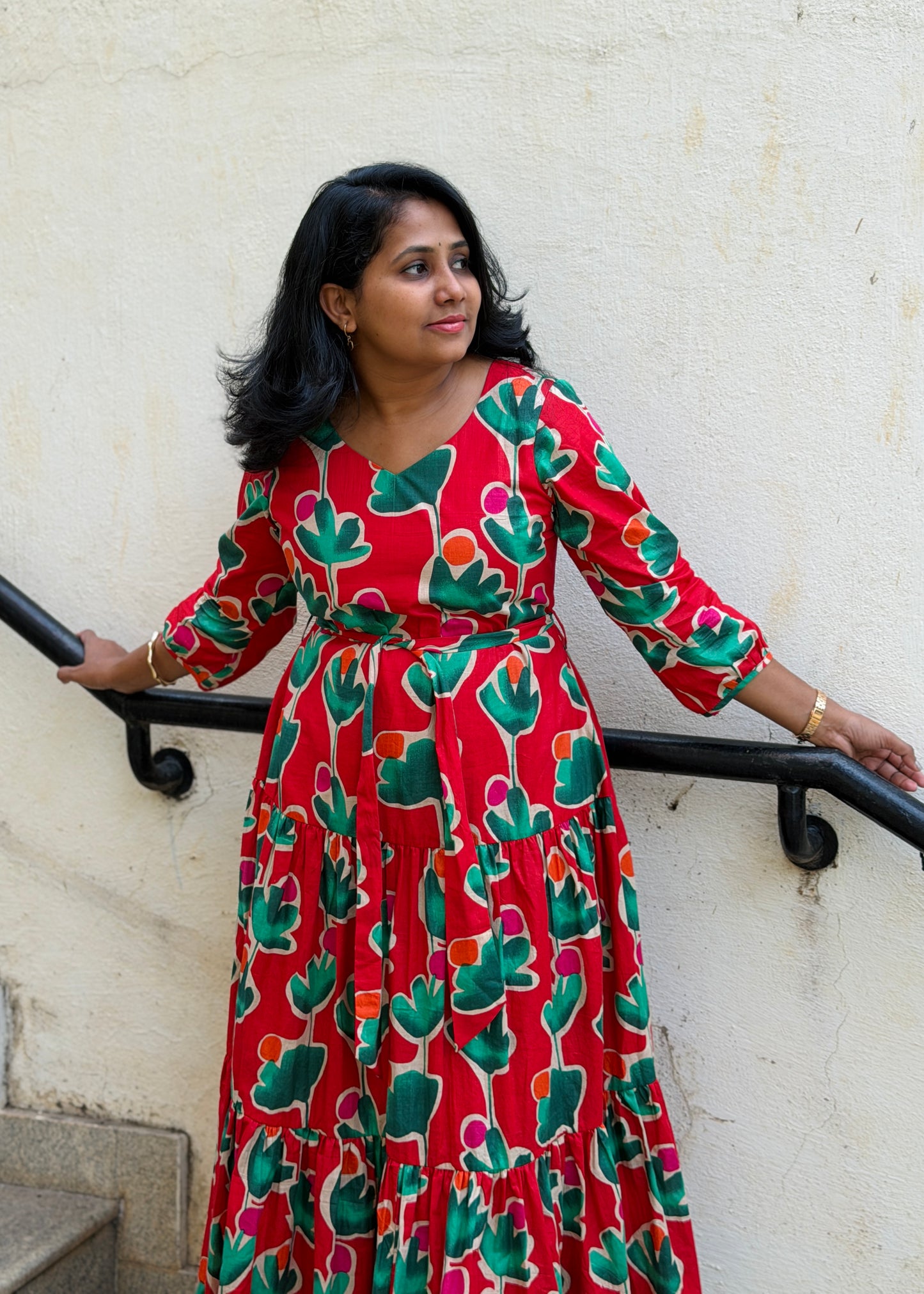 Carina Cotton Maxi Dress — Red Bold Print