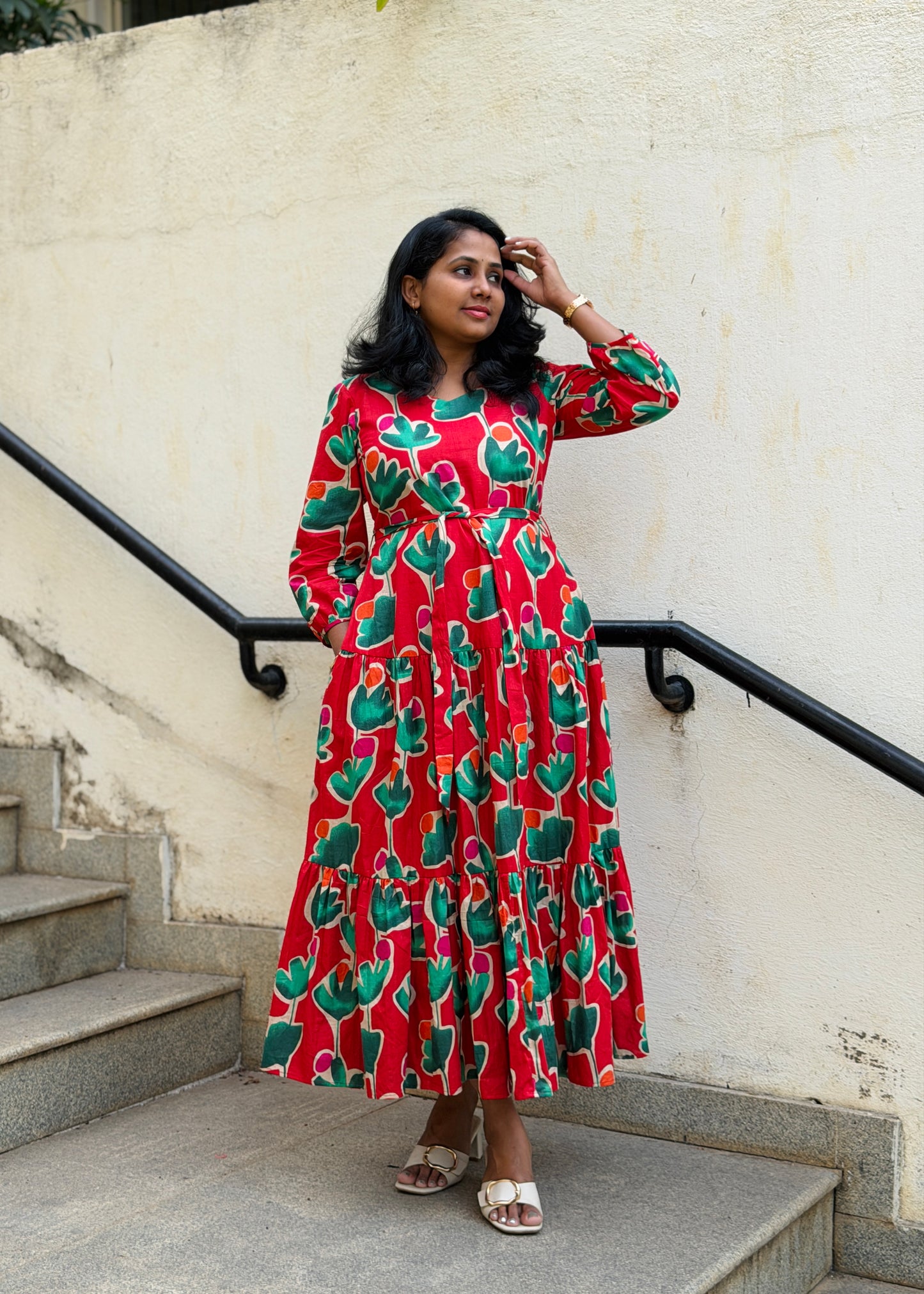 Carina Cotton Maxi Dress — Red Bold Print