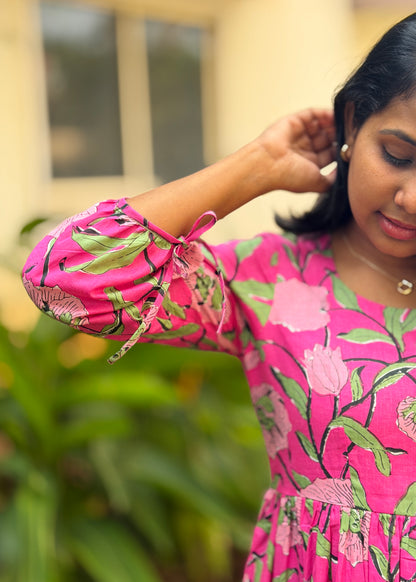 Rosa Cotton Maxi Dress — Pink Floral Print