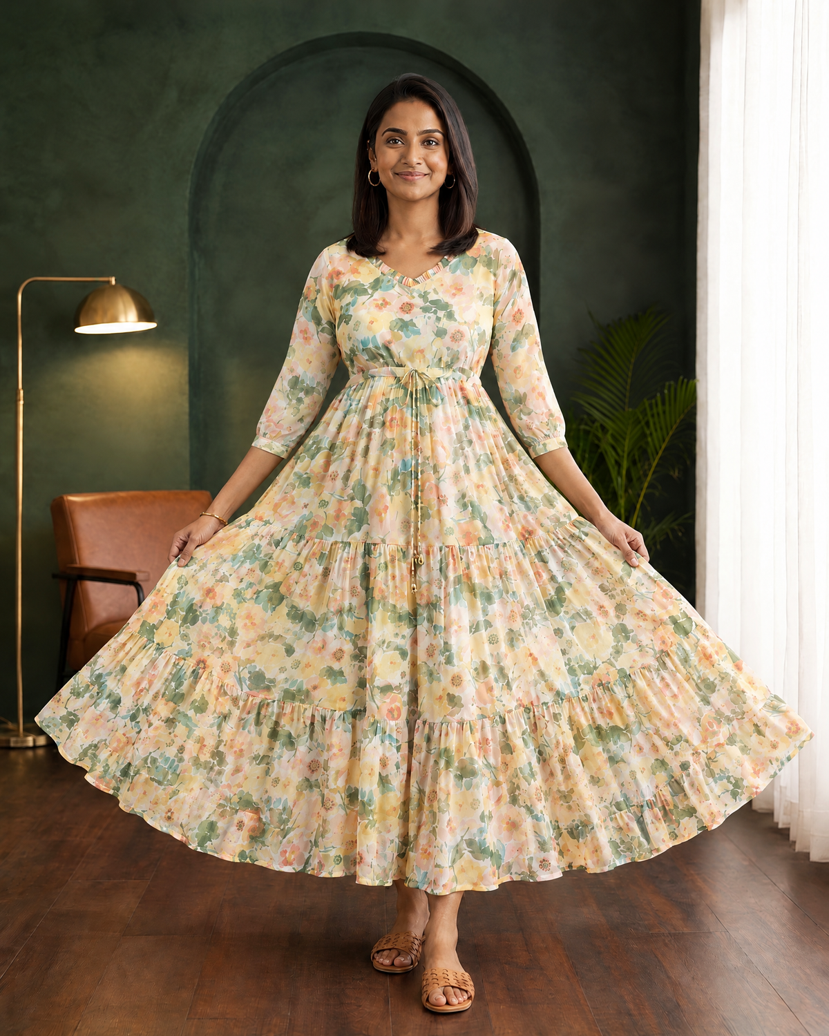 Floral Whimsy Multicolour Floral Tiered Dress