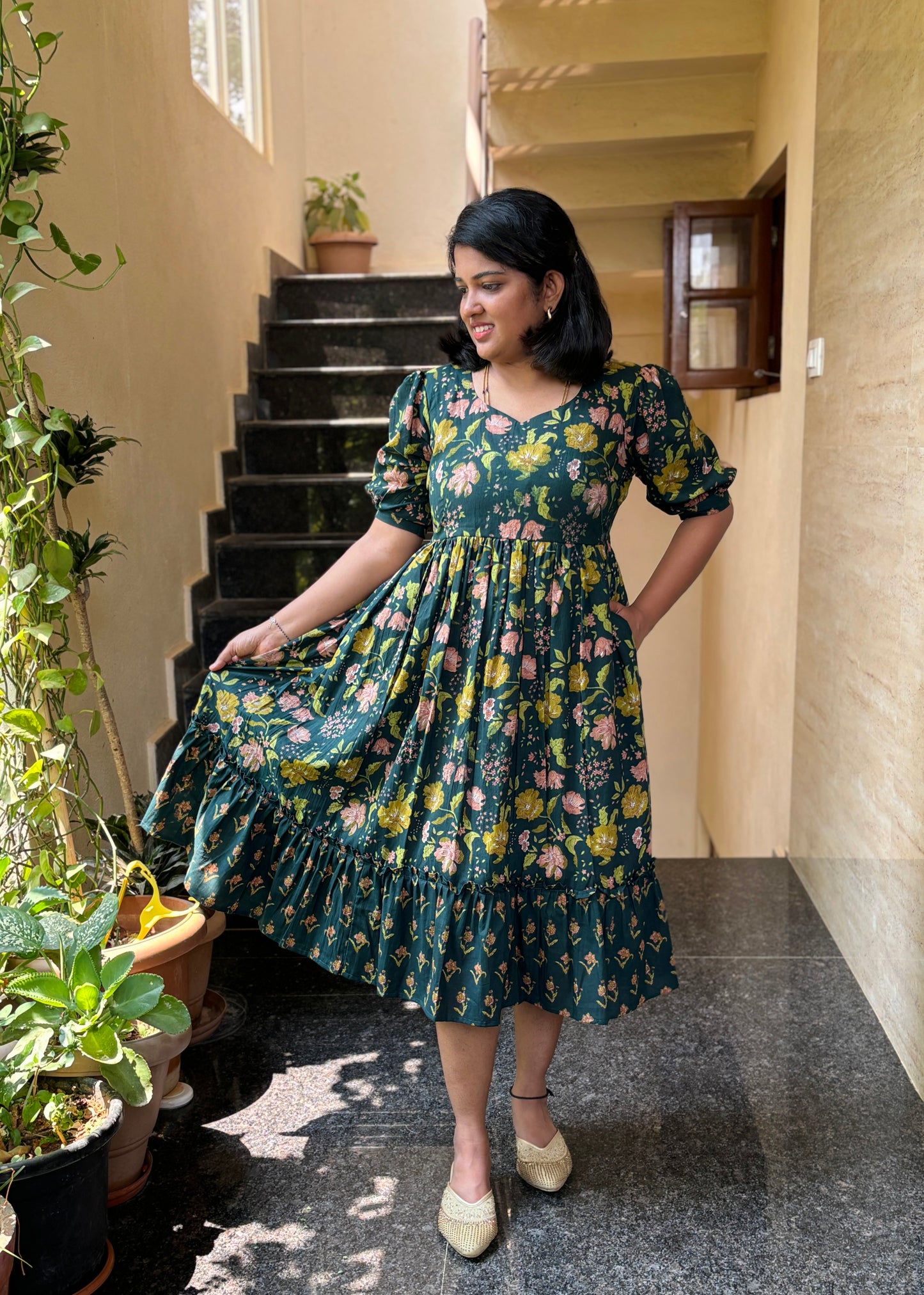 Elisa Floral Cotton Midi Dress